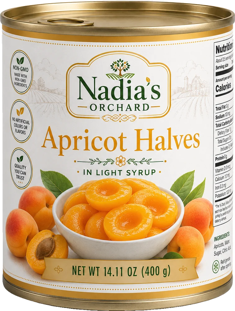 Apricot halves in light syrup can