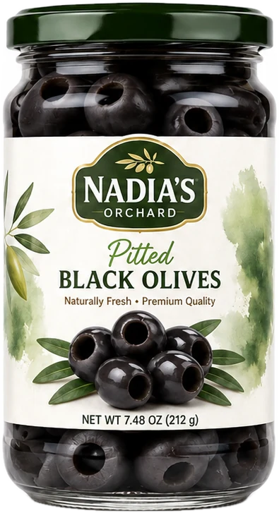 Pitted black olives jar