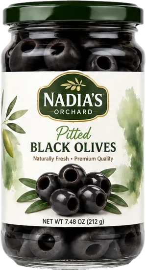 Pitted black olives jar
