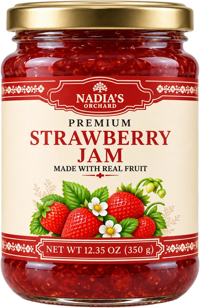 Nadia's Orchard premium strawberry jam, 12.35 oz (350 g)