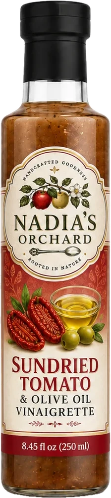 Sun-dried Tomato and Olive Oil vinaigrette bottle