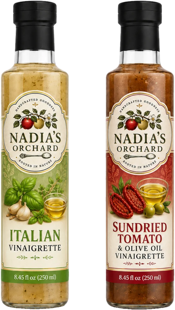 Nadia's Orchard Italian and Sun-dried Tomato vinaigrettes