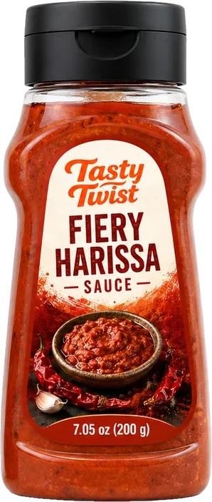 Fiery Harissa sauce bottle